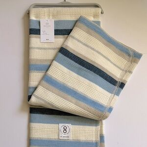 🎁Docofil White Throw Blanket - Blue Multi Cotton Blend - Made in Portugal